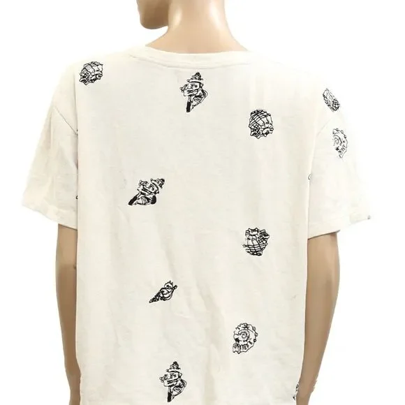 Anthropologie Maeve Embroidered Shell Short-Sleeve Sweatshirt Top L New 281991